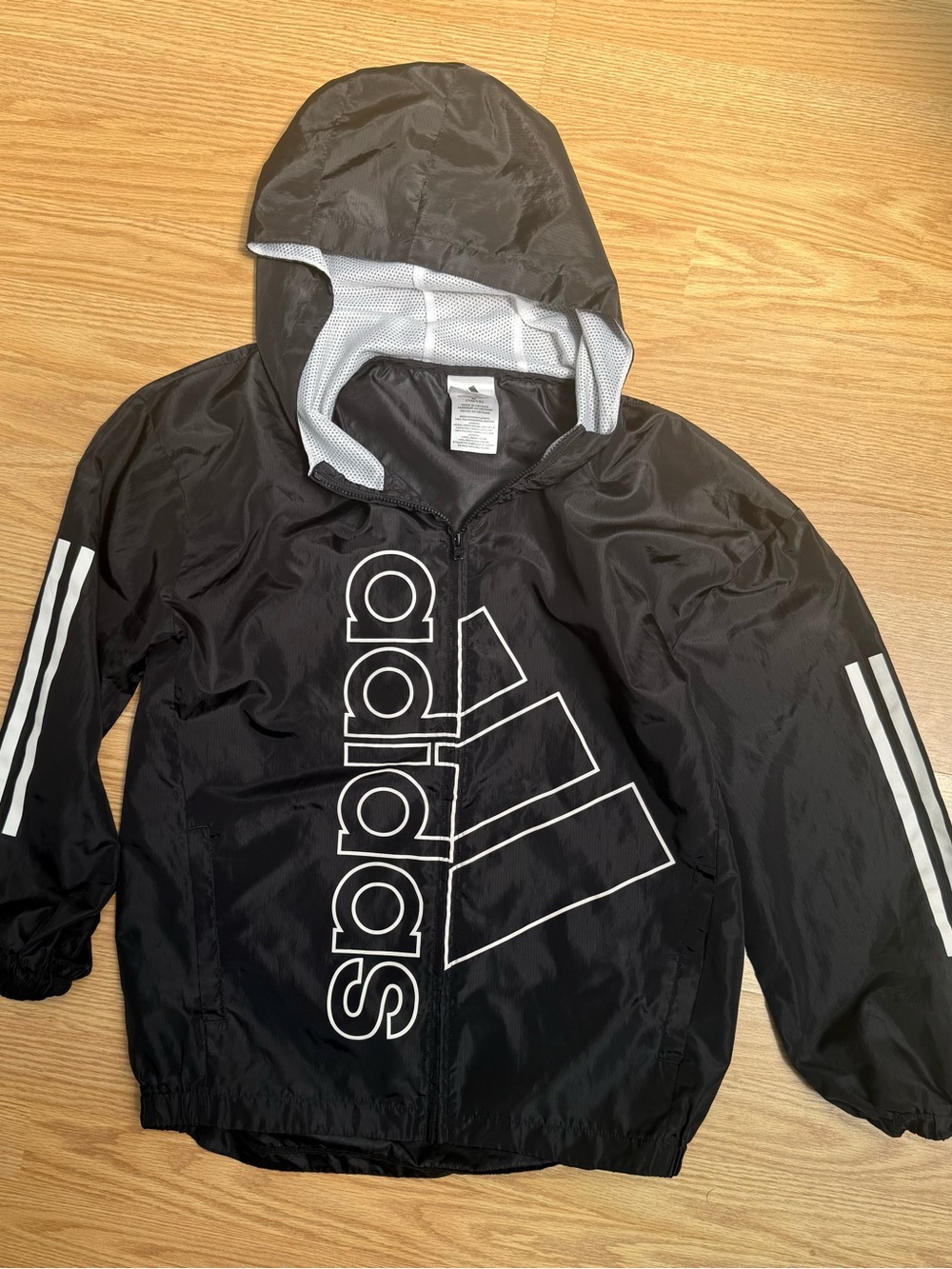 adidas Black Hooded Kids Windbreaker with White Logo